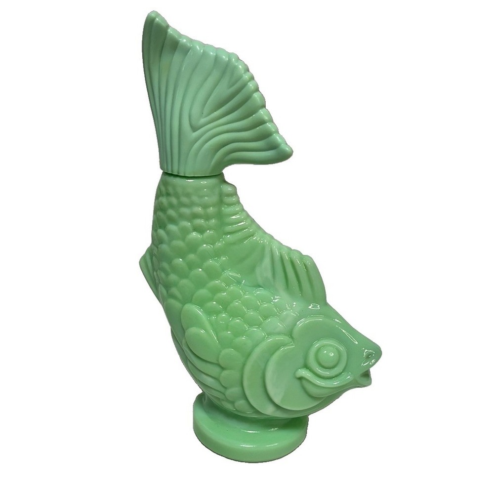Vintage Avon Cotillion Jadeite Green Fish Bottle 5 Fl Oz Bath Oil 1970s Empty